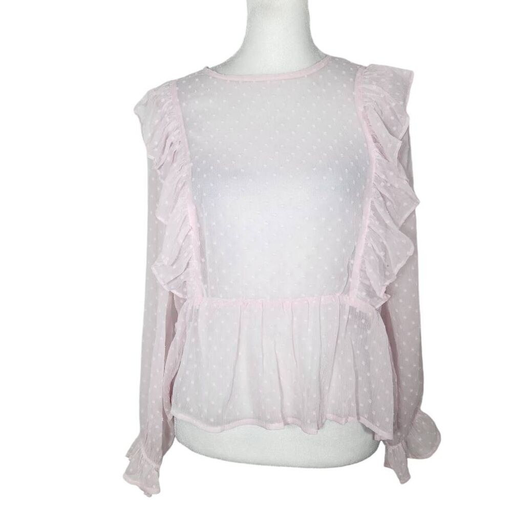 Rio Pastel Pink Sheer Cottagecore Blouse Size Medium Swiss Dot Coquette Pink Top